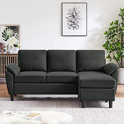 Tornama 79" Convertible Sectional Sofa, Modern Linen Fabric L Shaped Couch, 3 Seater Couches with Reversible Chaise for Living Room, Apartment and Small Spaces(Black)