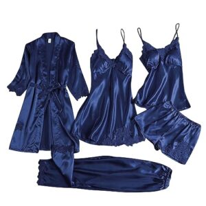 mensch pjs nightwear lace 5pcs pajama womens silky set sleepwear sexy set pajama with 4 piece lingerie set for women