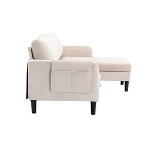 Eafurn 3 Seater Sectional Chaise Lounge, L Shaped Convertible Pull Out Bed and Storage, Comfy Velvet Upholstery Corner Sofa & Couches for Living Room Office, 72.44"D x 50"W x 31.5"H, Beige Soft 72.44"