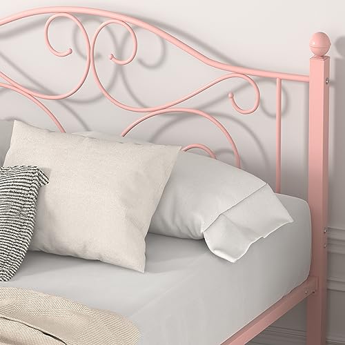 VECELO Queen Size Bed Frame with Headboard and Footboard, Heavy Duty Metal Slat Support, Platform Mattress Foundation, No Box Spring Needed, Easy Assembly, Pink