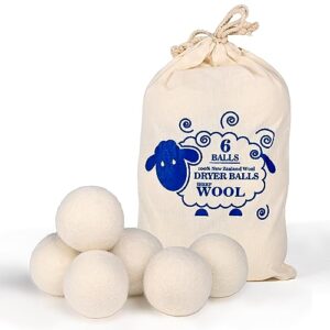 euhomy wool dryer balls 6-pack xl size,100% new zealand wool balls reusable,handmade dryer balls laundry,accelerated drying time,reduce wrinkles,baby safe&chemical free (white)