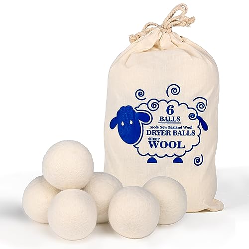 EUHOMY Wool Dryer Balls 6-Pack XL Size,100% New Zealand Wool Balls Reusable,Handmade Dryer Balls Laundry,Accelerated Drying Time,Reduce Wrinkles,Baby Safe&Chemical Free (White)