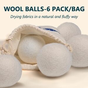 EUHOMY Wool Dryer Balls 6-Pack XL Size,100% New Zealand Wool Balls Reusable,Handmade Dryer Balls Laundry,Accelerated Drying Time,Reduce Wrinkles,Baby Safe&Chemical Free (White)