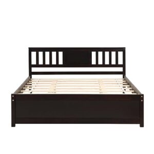 Queen Size Wooden Platform Bed Frame with Headboard, Platform Bed Frame with Sturdy Wood Slats Support, No Box Spring Needed, Easy Assemble for Bedroom Small Living Space Boys Girls (Espresso)