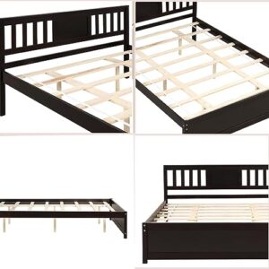 Queen Size Wooden Platform Bed Frame with Headboard, Platform Bed Frame with Sturdy Wood Slats Support, No Box Spring Needed, Easy Assemble for Bedroom Small Living Space Boys Girls (Espresso)