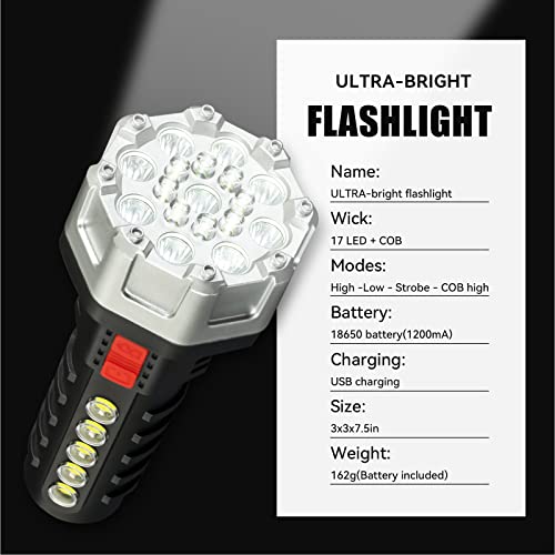 CWXCZY 2000 Lumens Ultra-Bright Floodlight Flashlight, High Lumens Rechargeable Flashlights for Outdoor Searching, Camping, Hiking（Black） (Black)