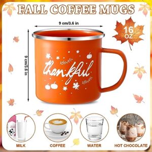 Uiifan 3 Pcs Fall Autumn Coffee Mugs 16 oz Enamel Pumpkin Mugs Cups Campfire Style Fall Mugs Grateful Thankful Tea Latte Mug for Thanksgiving Halloween Holiday Daily Supplies