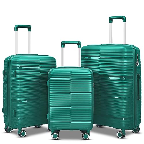 Camkey Luggage 3 Piece Set Suitcase Spinner Hardshell Lightweight TSA Lock, 20 Inch, 24 Inch, 28 Inch (Green)