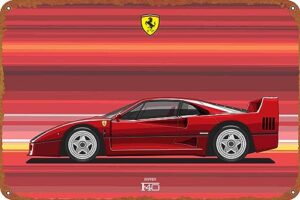 ferrari f40/car flat vector postermetal sign retro wall decor for home gate garden bars restaurants cafes office store pubs club sign gift 12 x 8 inch plaque tin sign