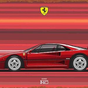 FERRARI F40/CAR FLAT VECTOR PosterMetal Sign Retro Wall Decor for Home Gate Garden Bars Restaurants Cafes Office Store Pubs Club Sign Gift 12 X 8 INCH Plaque Tin Sign