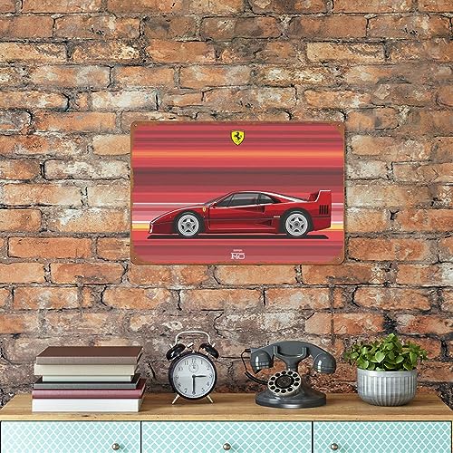 FERRARI F40/CAR FLAT VECTOR PosterMetal Sign Retro Wall Decor for Home Gate Garden Bars Restaurants Cafes Office Store Pubs Club Sign Gift 12 X 8 INCH Plaque Tin Sign