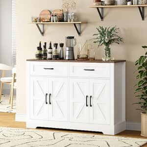 botlog farmhouse buffet cabinet with storage, 47.2" sideboard storage cabinet with drawers coffee bar cabinet for kitchen, dining room, hallway, white