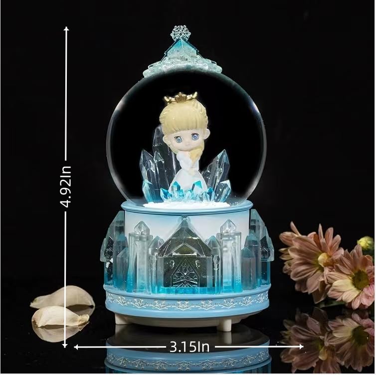 Snow Globe for Girls,3.15 Inch Snowglobes with Musical Automatic Snowflakes Colorful Light Ice Princess Gift for Kids Birthday Christmas Festival Table Decoration