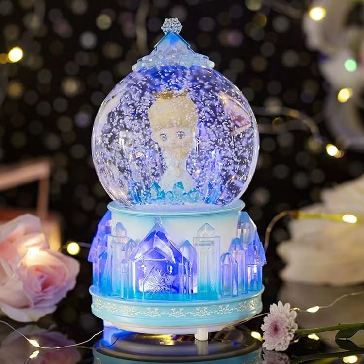 Snow Globe for Girls,3.15 Inch Snowglobes with Musical Automatic Snowflakes Colorful Light Ice Princess Gift for Kids Birthday Christmas Festival Table Decoration