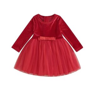 infant toddler girls christmas dress outfit long sleeve ruffle collar princess lace dress vintage newborn baby clothes (k-patchwork-red, 6-12 months)