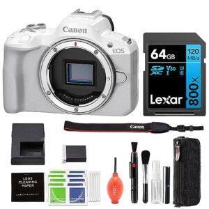 canon eos r50 mirrorless vlogging camera (white) with advanced accessory and travel bundle | 5812c002 | canon eos r50