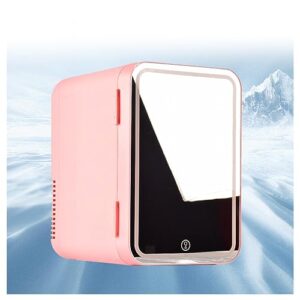 garcan mini fridge with mirror, with led mirror, 8l capacity vanity fridge, chill or heat, ac 220v, dc 12v beauty care fridge, for desktop or travel,white (pink)