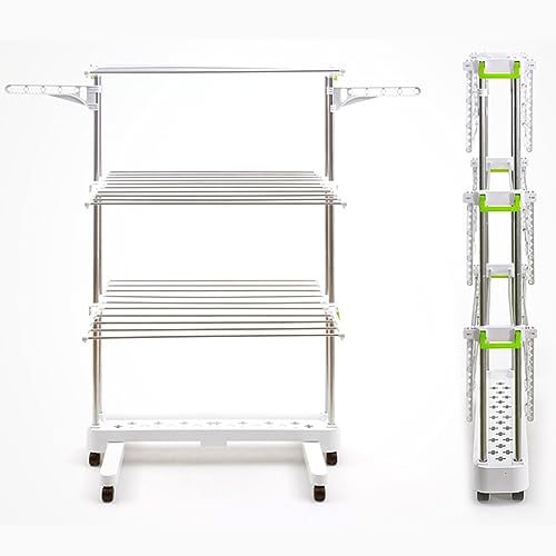 GAENZA Multifunctional Clothes Drying Rack Mobile Landing Folding Stainless Steel Double Pole Lifting Drying Rack Drying Rack Storage Indoor and Outdoor Simple