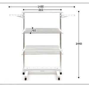 GAENZA Multifunctional Clothes Drying Rack Mobile Landing Folding Stainless Steel Double Pole Lifting Drying Rack Drying Rack Storage Indoor and Outdoor Simple