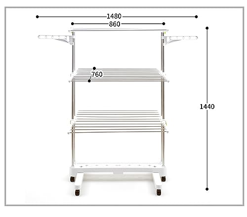 GAENZA Multifunctional Clothes Drying Rack Mobile Landing Folding Stainless Steel Double Pole Lifting Drying Rack Drying Rack Storage Indoor and Outdoor Simple