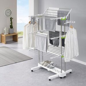 GAENZA Multifunctional Clothes Drying Rack Mobile Landing Folding Stainless Steel Double Pole Lifting Drying Rack Drying Rack Storage Indoor and Outdoor Simple