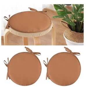 Indoor Outdoor Round Chair Cushions Set of 2, Home Fashions Outdoor Round Reversible Seat Cushion, Non Slip Circle Stool Chair Pads with Ties, Garden Patio Home Kitchen Furniture (Brown, 15inch*2Pcs)