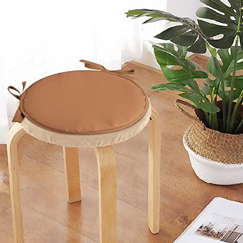Indoor Outdoor Round Chair Cushions Set of 2, Home Fashions Outdoor Round Reversible Seat Cushion, Non Slip Circle Stool Chair Pads with Ties, Garden Patio Home Kitchen Furniture (Brown, 15inch*2Pcs)