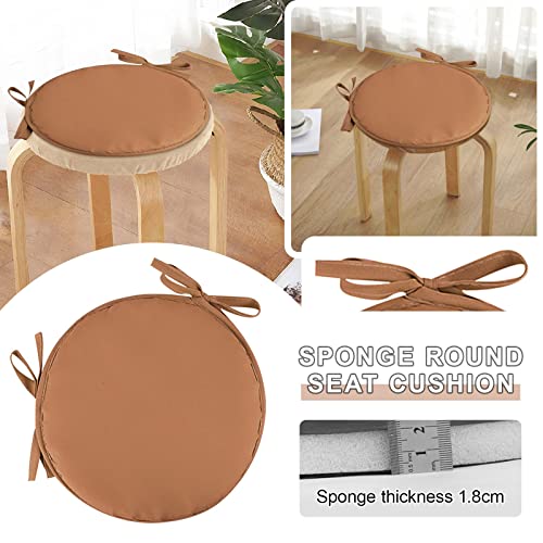 Indoor Outdoor Round Chair Cushions Set of 2, Home Fashions Outdoor Round Reversible Seat Cushion, Non Slip Circle Stool Chair Pads with Ties, Garden Patio Home Kitchen Furniture (Brown, 15inch*2Pcs)