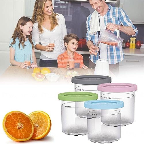 EVANEM 2/4/6PCS Creami Deluxe Pints, for Ninja Ice Cream Maker Pints,16 OZ Pint Ice Cream Containers Bpa-Free,Dishwasher Safe Compatible NC301 NC300 NC299AMZ Series Ice Cream Maker,Gray+Blue-4PCS