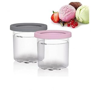 evanem 2/4/6pcs creami deluxe pints, for ninja ice cream maker cups,16 oz ice cream container bpa-free,dishwasher safe for nc301 nc300 nc299am series ice cream maker,pink+gray-2pcs