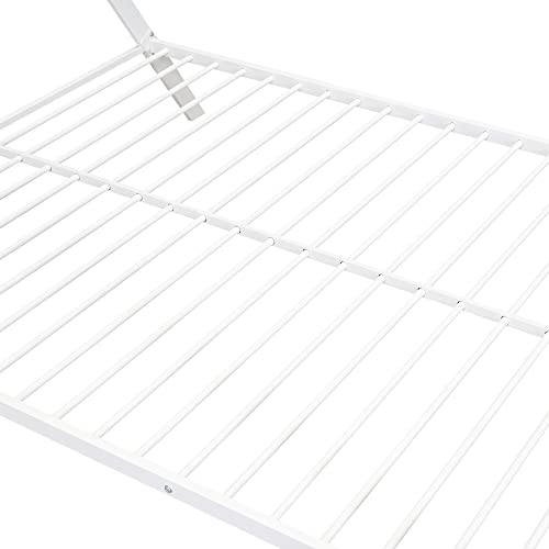 TARTOP Full Size House Bed, Tent Metal Bed Frame, Floor Play House Bed with Slat for Kids, Girls, Boys, No Box Spring Needed, White