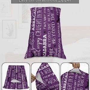 Edwiinsa Halloween Pillow Covers Standard Size Set of 2 Bed Pillow, Rustic Black Bat White Words Purple Plush Soft Comfort for Hair/Skin Cooling Pillowcases with Envelop Closure 20''x26''