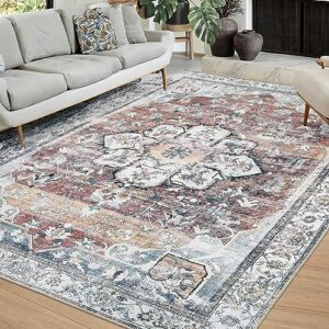 zacoo washable rug boho rug vintage 5x7 area rugs for living room bedroom dining room distressed non slip rugs carpet non shedding oriental rug tribal area rugs room decor brown
