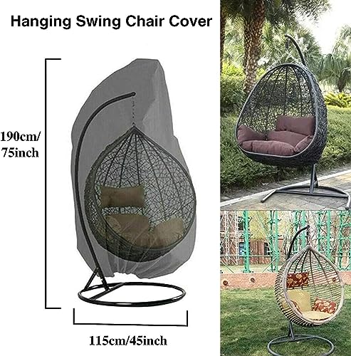 Patio Hanging Egg Chair Cover with Drawstring, Garden Swing Chair Covers 210D Oxford Waterproof Windproof Anti-UV Outdoor Furniture Protector