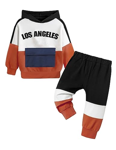 Toddler Boy Clothes 3t Boy Clothes 4t Boys Clothes Color Block Hoodie Long Sleeve Sweatshirt Sweatpants Sweatsuit Toddler Boy Fall Outfits Toddler Boy Winter Clothes Orange