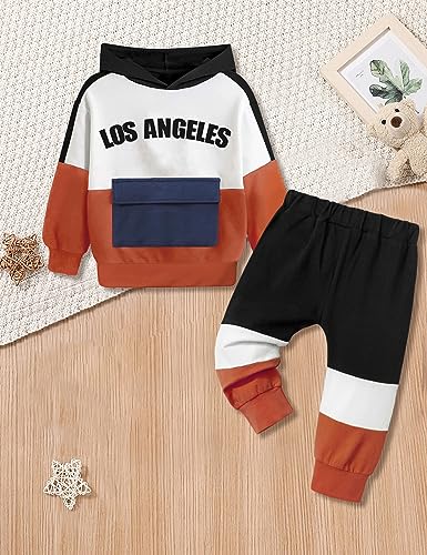 Toddler Boy Clothes 3t Boy Clothes 4t Boys Clothes Color Block Hoodie Long Sleeve Sweatshirt Sweatpants Sweatsuit Toddler Boy Fall Outfits Toddler Boy Winter Clothes Orange