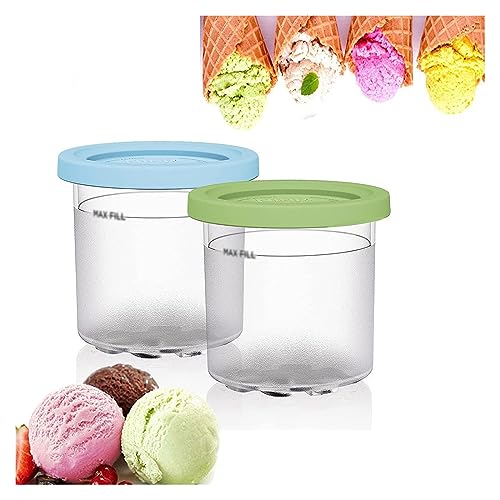 2/4/6PCS Creami Pint Containers , for Ninja Ice Cream Maker Cups ,16 OZ Pint Frozen Dessert Containers Bpa-Free,Dishwasher Safe Compatible with NC299AMZ,NC300s Series Ice Cream Makers ,Blue+Green-4PCS