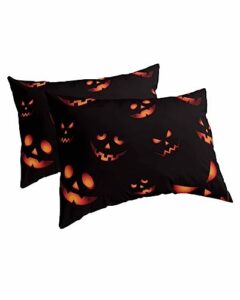 edwiinsa halloween pillow covers standard size set of 2 bed pillow, fall pumpkin horrorblack orange plush soft comfort for hair/skin cooling pillowcases with envelop closure 20''x26''