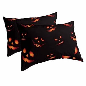 Edwiinsa Halloween Pillow Covers Standard Size Set of 2 Bed Pillow, Fall Pumpkin HorrorBlack Orange Plush Soft Comfort for Hair/Skin Cooling Pillowcases with Envelop Closure 20''x26''