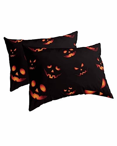 Edwiinsa Halloween Pillow Covers Standard Size Set of 2 Bed Pillow, Fall Pumpkin HorrorBlack Orange Plush Soft Comfort for Hair/Skin Cooling Pillowcases with Envelop Closure 20''x26''