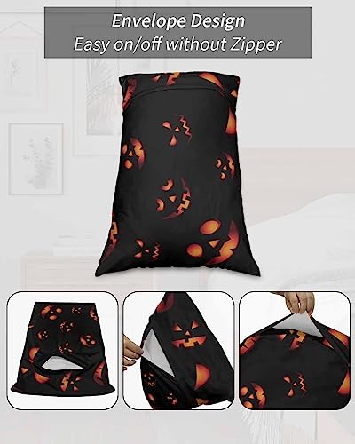 Edwiinsa Halloween Pillow Covers Standard Size Set of 2 Bed Pillow, Fall Pumpkin HorrorBlack Orange Plush Soft Comfort for Hair/Skin Cooling Pillowcases with Envelop Closure 20''x26''