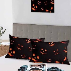 Edwiinsa Halloween Pillow Covers Standard Size Set of 2 Bed Pillow, Fall Pumpkin HorrorBlack Orange Plush Soft Comfort for Hair/Skin Cooling Pillowcases with Envelop Closure 20''x26''