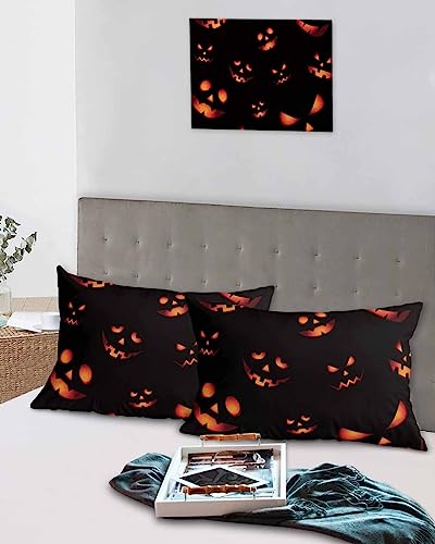 Edwiinsa Halloween Pillow Covers Standard Size Set of 2 Bed Pillow, Fall Pumpkin HorrorBlack Orange Plush Soft Comfort for Hair/Skin Cooling Pillowcases with Envelop Closure 20''x26''