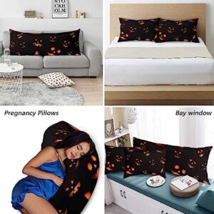 Edwiinsa Halloween Pillow Covers Standard Size Set of 2 Bed Pillow, Fall Pumpkin HorrorBlack Orange Plush Soft Comfort for Hair/Skin Cooling Pillowcases with Envelop Closure 20''x26''