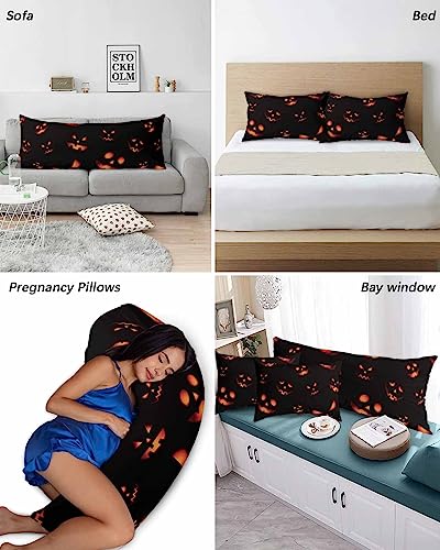 Edwiinsa Halloween Pillow Covers Standard Size Set of 2 Bed Pillow, Fall Pumpkin HorrorBlack Orange Plush Soft Comfort for Hair/Skin Cooling Pillowcases with Envelop Closure 20''x26''