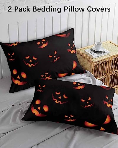 Edwiinsa Halloween Pillow Covers Standard Size Set of 2 Bed Pillow, Fall Pumpkin HorrorBlack Orange Plush Soft Comfort for Hair/Skin Cooling Pillowcases with Envelop Closure 20''x26''