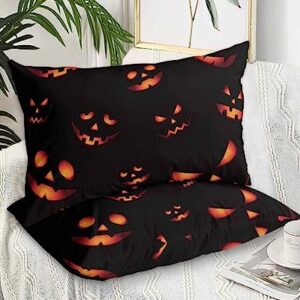 Edwiinsa Halloween Pillow Covers Standard Size Set of 2 Bed Pillow, Fall Pumpkin HorrorBlack Orange Plush Soft Comfort for Hair/Skin Cooling Pillowcases with Envelop Closure 20''x26''