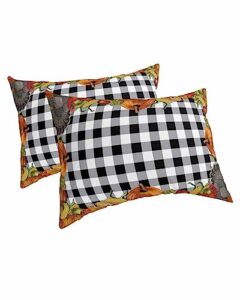 thanksgiving pillow covers standard size set of 2 bed pillow, black white plaid turkey farmhouse pumpkin maple leaf plush soft comfort for hair/ skin cooling pillowcases with envelop closure 20''x26''