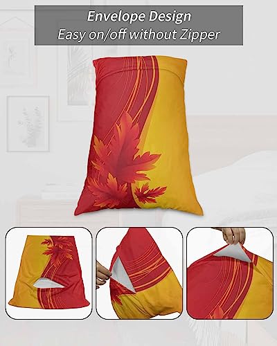 Edwiinsa Fall Leaf Pillow Covers Standard Size Set of 2 Bed Pillow, Red Orange Maple Leaves Farmhouse Plush Soft Comfort for Hair/Skin Cooling Pillowcases with Envelop Closure 20''x26''