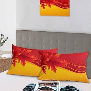 Edwiinsa Fall Leaf Pillow Covers Standard Size Set of 2 Bed Pillow, Red Orange Maple Leaves Farmhouse Plush Soft Comfort for Hair/Skin Cooling Pillowcases with Envelop Closure 20''x26''